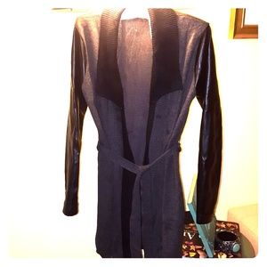 neiman marcus faux leather sleeve cardigan